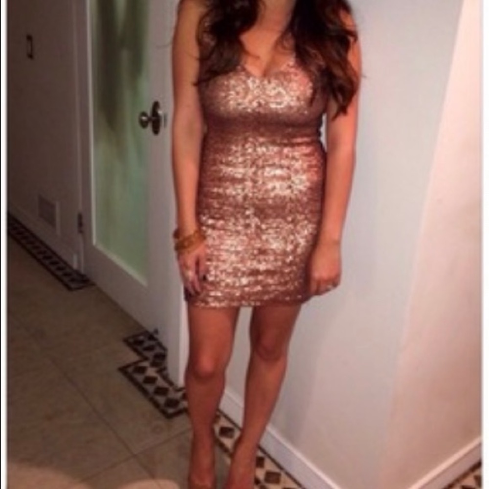 Sequin Bebe Mini Dress- Rose Gold